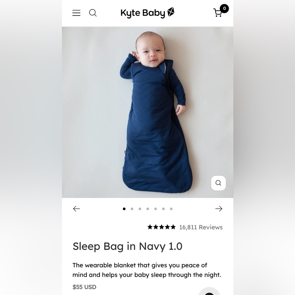 Kyte Baby 1.0 TOG Sleep Sack, size L in Navy